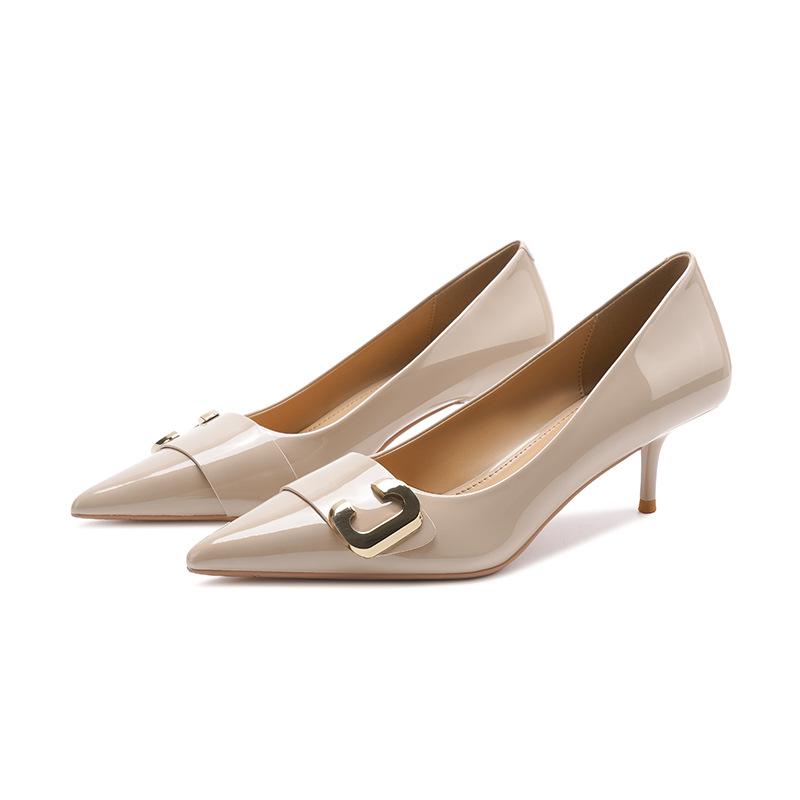 8-5 Sexy one-word metal buckle single shoes, autumn new pointed thin heels, not tired high heels