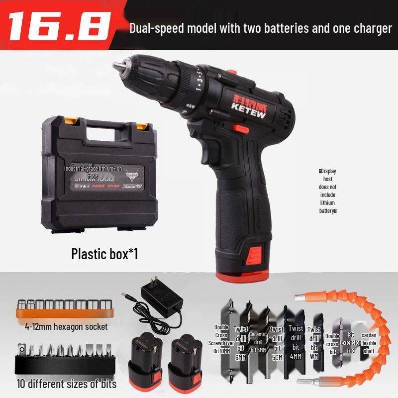 Cordless Double Speed Electric Drill with Rechargeable Lithium Battery and Impact Function