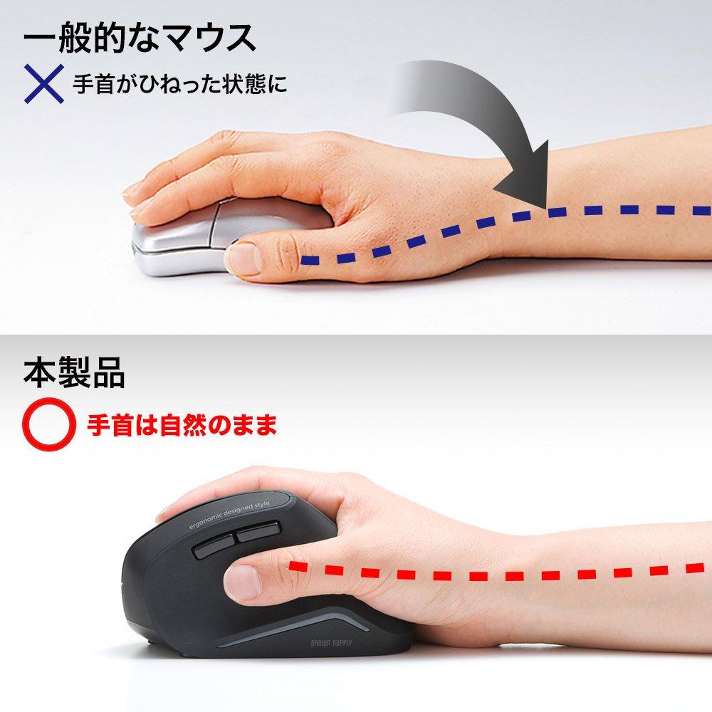 Sanwa Supply Wireless Blue LED Ergonomic Mouse, Tendonitis Prevention, 5 Buttons, Large, MA-ERGW10