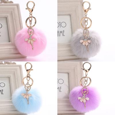 Accessories Faux Rabbit Fur Key Buckle Car Pendant Ballet Dancing Girl Keyring Angel Keychain