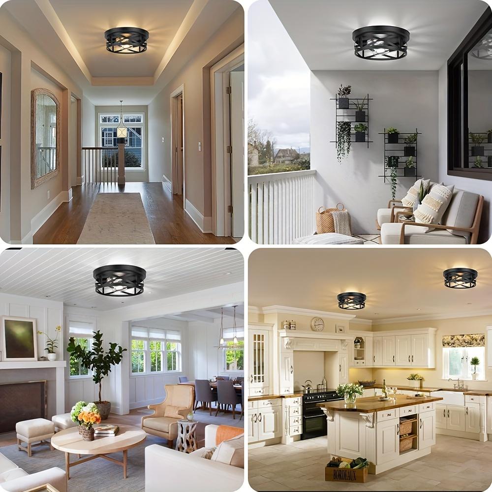 Metal Black Cage Farmhouse Flush Mount Ceiling Ligh, Industrial Close To Ceiling Light, Rustic Style, IP44, Suitable for Hallway, Kitchen, Bedroom, En