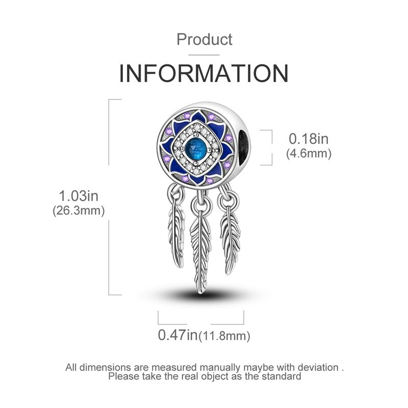 Charms Plata Blue Flower Dreamcatcher, Feather Beads Fit Original Bracelets Charms For Women Jewelry Diy Making Gifts