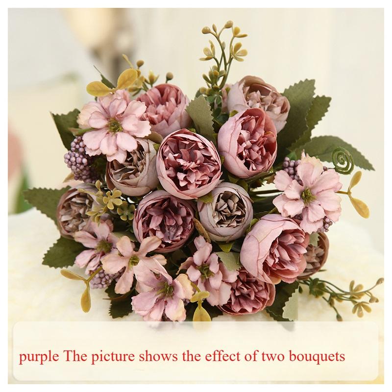 

2pcs Simulation Flowers Silk Rose Bud Daisy Bouquet Wedding Decorative Artificial Purple Peony Living Room Office Decoration фіолетовий