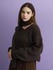 KOOLKITTEN V-Neck Pullover Oversized Knit Scarf Set (Brown)