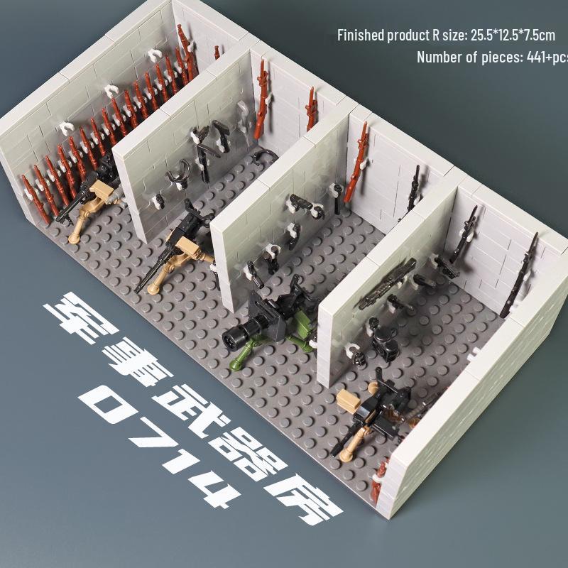 

Строительные блоки из мелких деталей: Комната с оружейным стеллажом времён Второй мировой войны с минифигурками, совместимая с игрушками спецназа