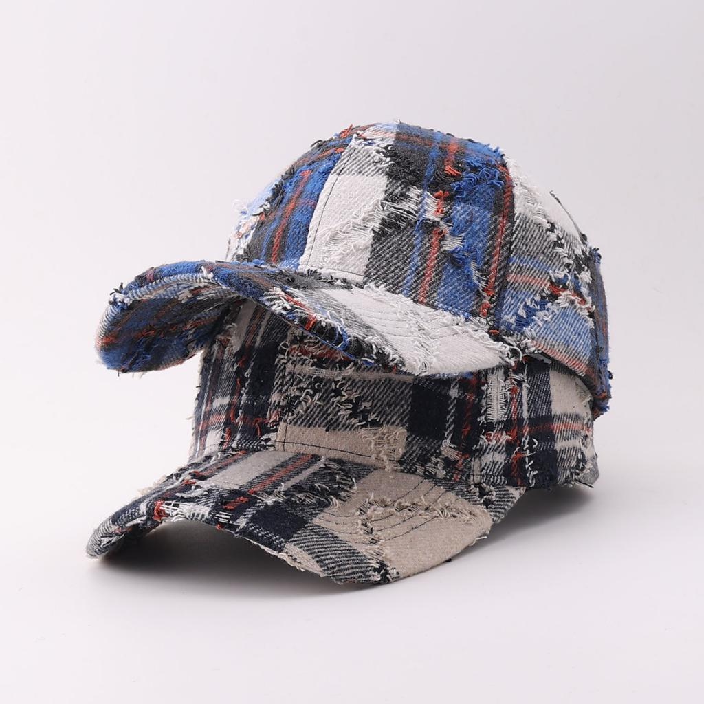Plaid baseball cap autumn and winter trend European and American literary and retro sunshade cap color matching hole hat
