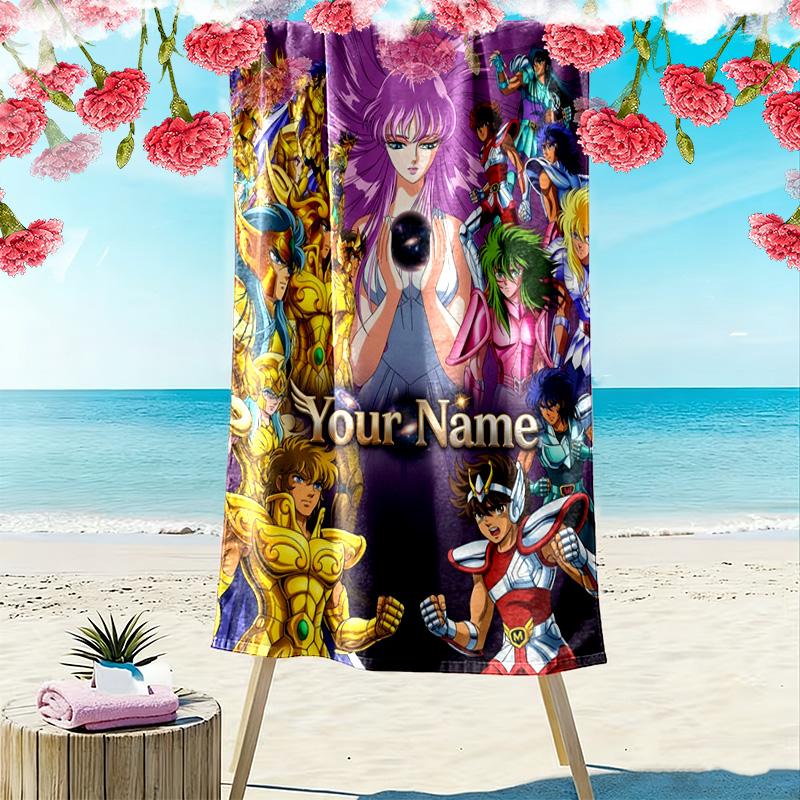Name Custom Saint seiya Print Beach Towel, Large Soft Quick Dry Towel for Beach Camping Swimming