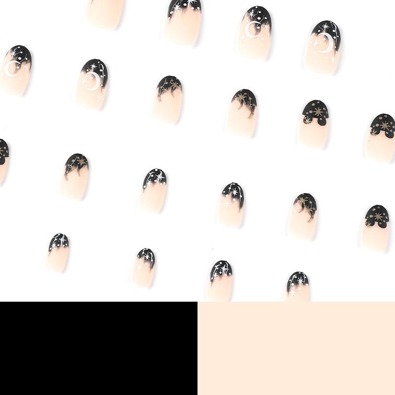 Nail Art Tablet Frosted Black French White Moon Gold Astral Fake Nail Nail Art Patch Wear Nail