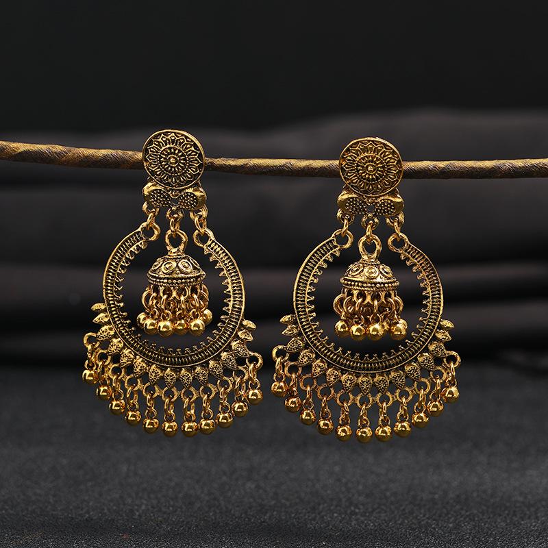 

Bohemian exaggerated big round personality birdcage fringed stud earrings femininity ethnic style retro earrings long earrings