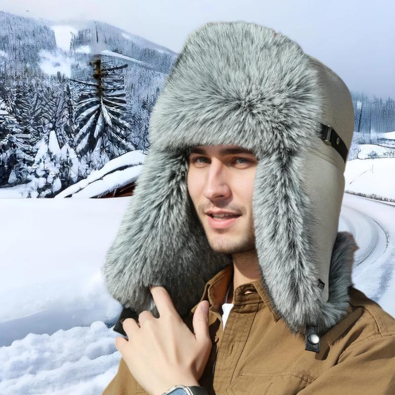 Winter Imitation Fur Men's Locomotive Thickened Warm Middle and Old Ear Protection and Cold Hat