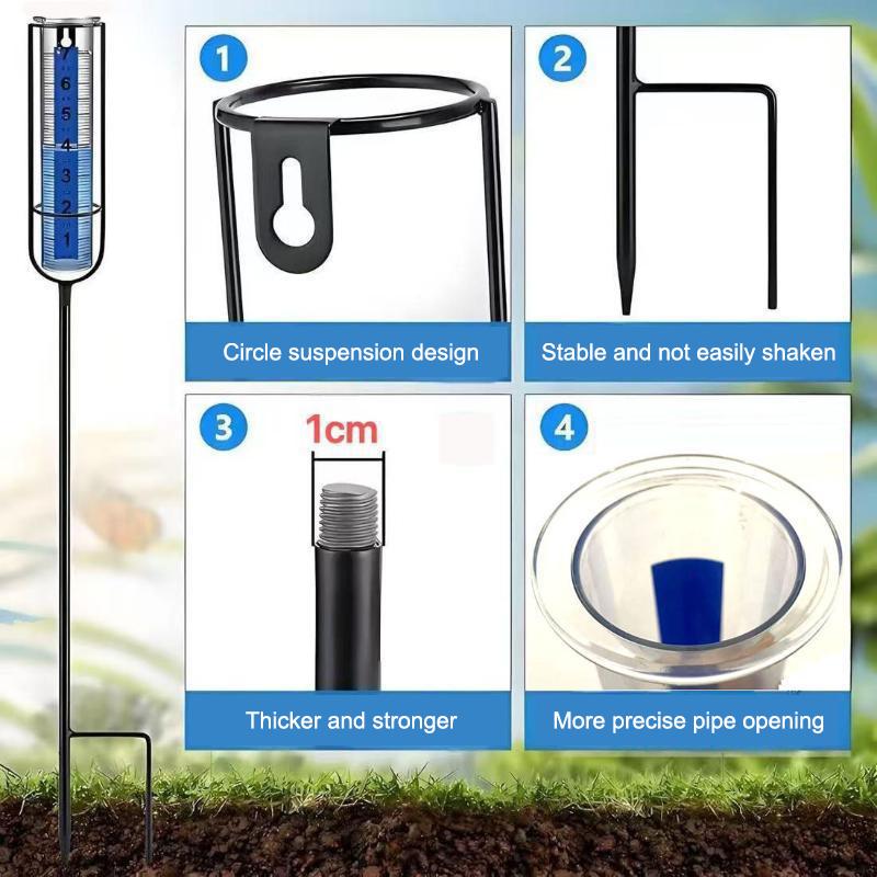 Glass Rain Gauge Clear Accurate Scale 7 Inch Capacity Sturdy Ground Stake for Patio Outdoor Rain Monitoring