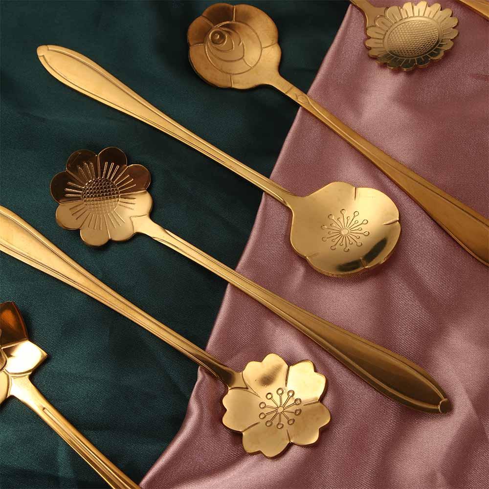 Steel for Sugar Ice Cream Coffee Dessert Bar tools Soup Spoon Teaspoon Cutlery Set Flower Spoon Set