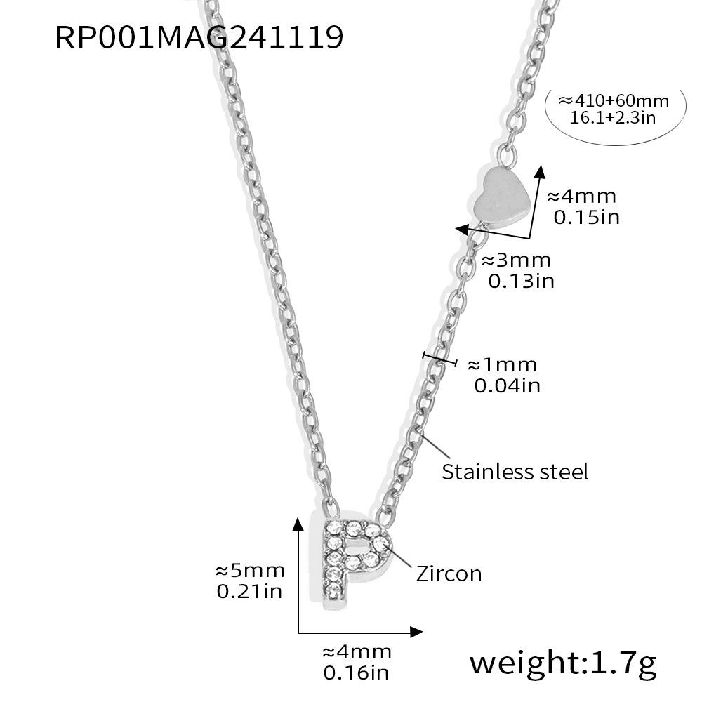Oumeika Titanium Steel Jewelry Set: 26 Zircon-Inlaid Letters, PVD Gold-Plated Necklace, Bracelet, Earrings, and Ring.