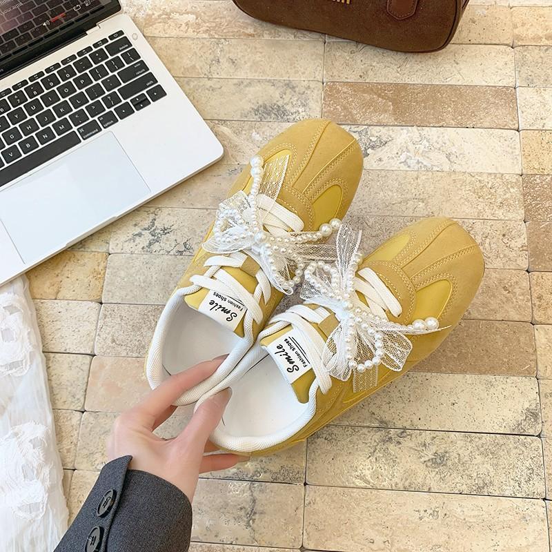 

Ретро женские туфли на мягкой подошве с жемчугом, весенние, новые, удобные, студенческие, спортивные, женские 35 лимонно-желтый