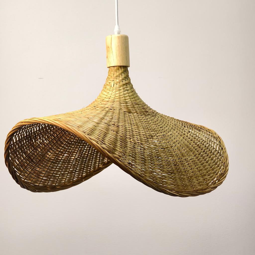 52cm Handmade Bamboo Woven Wabi-sabi Pendant Lights Hat Retro Hand-woven Rattan Chandelier Lights for Balcony Bedroom Hallway