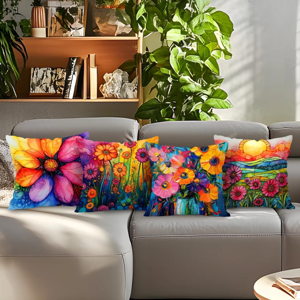 Color Abstract Floral Design Cushions Pillowcase Polyester Cushion Cover Throw Pillow Sofa Decoration Pillowcover Home Decor
