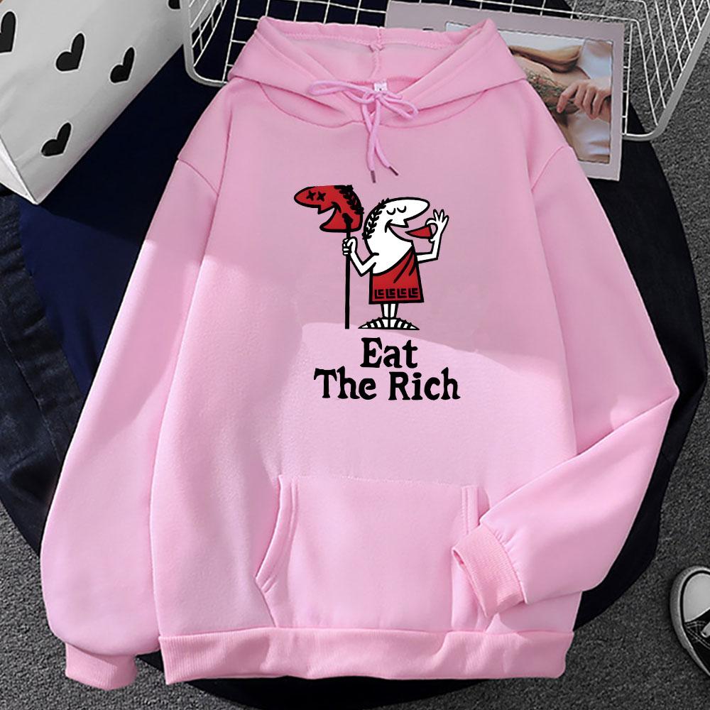 Cartoon Printing Hoodies Eat The Rich Graphic Sweatshirts Streetwear Men Winter Sudaderas Harajuku Fashion Print Hoodie