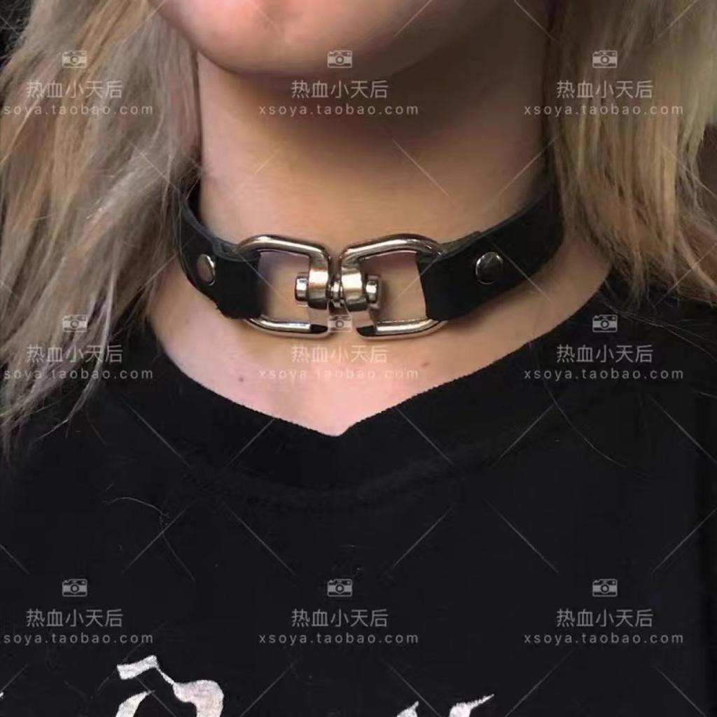 Black Buckle Ring Leather Choker, European Punk Personality Neck Collar