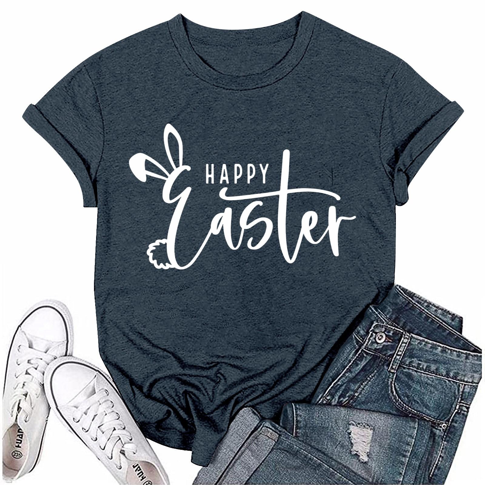 

Женская модная пасхальная принтованная повседневная плиссированная круглая футболка с коротким рукавом M