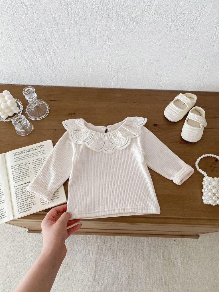 2024 Autumn Infant & Toddler Girls Lotus Collar Flower Print Long Sleeve Tops (0-2 Yrs)