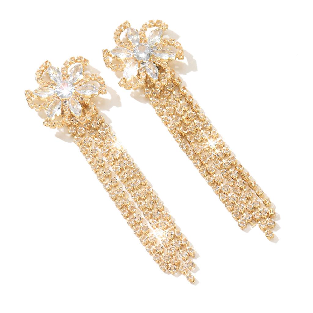 New European and American Tassel Full Diamond Earrings Wedding Earrings Fashionable Party Earrings