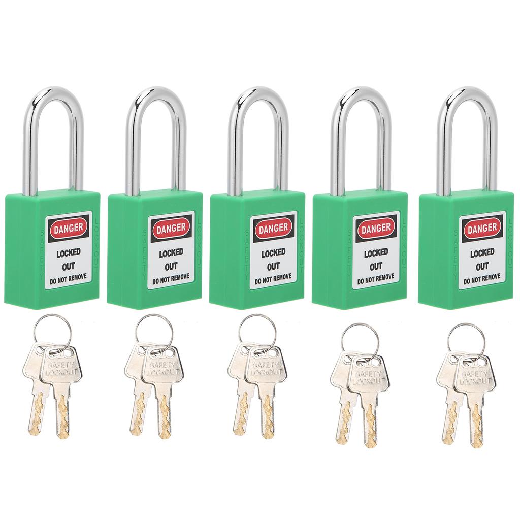 5Sets 38mm Padlock Lockout Tagout HardWearing with 10 Keys Writable Label for Machine Building Security(Green )