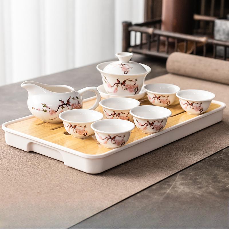 Kung Fu Tea Set Home Simple Living Room Set of Ceramic Covered Bowl Tea Cup Tray Water Storage Tea Tray Diamine Plate