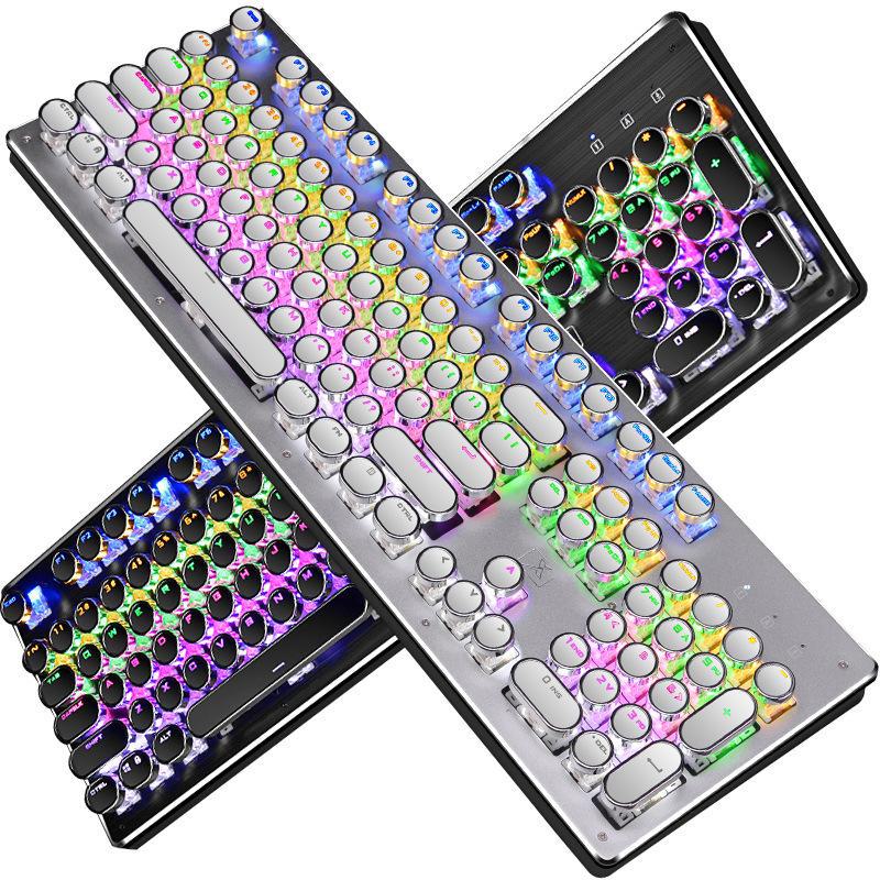 104-Key Retro Electroplated Metal Punk Mechanical Keyboard with Translucent Taiwan Phonetic Keycaps