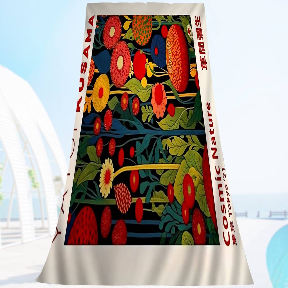 Y-Yayois K-Kusamas Art Exhibition Bath Towel Microfiber Soft Water Absorbing Breathable For Girl Kids Decorative Cartoon Beach Towel