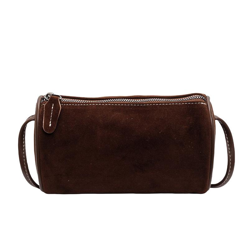 

Ретро матовая замшевая сумка женская новая простая повседневная ежедневная на плечо через плечо сумка-мессенджер сумка-цилиндр для поездок на работу темно-коричневого