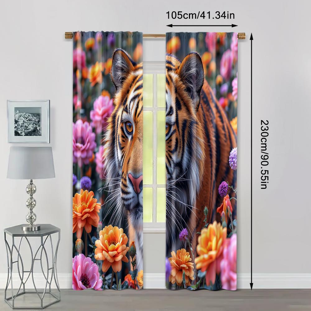 2pcs   Curtain Popular  Print Tiger Versatile Polyester (without Rod) Art Deco Festive Perfect for Living Room   Bedroom & Home