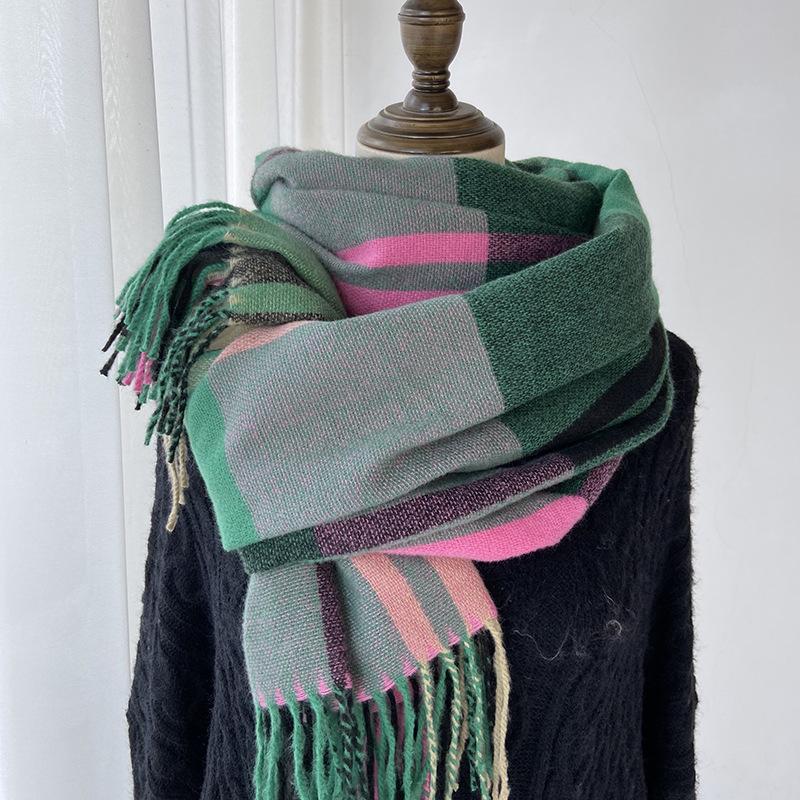 Eșarfă Plaid Cașmir Imitație Eșarfă Nouă de Iarnă Șal pentru Femei Eșarfă Groasă Europeană și Americană Caldă cu Franjuri