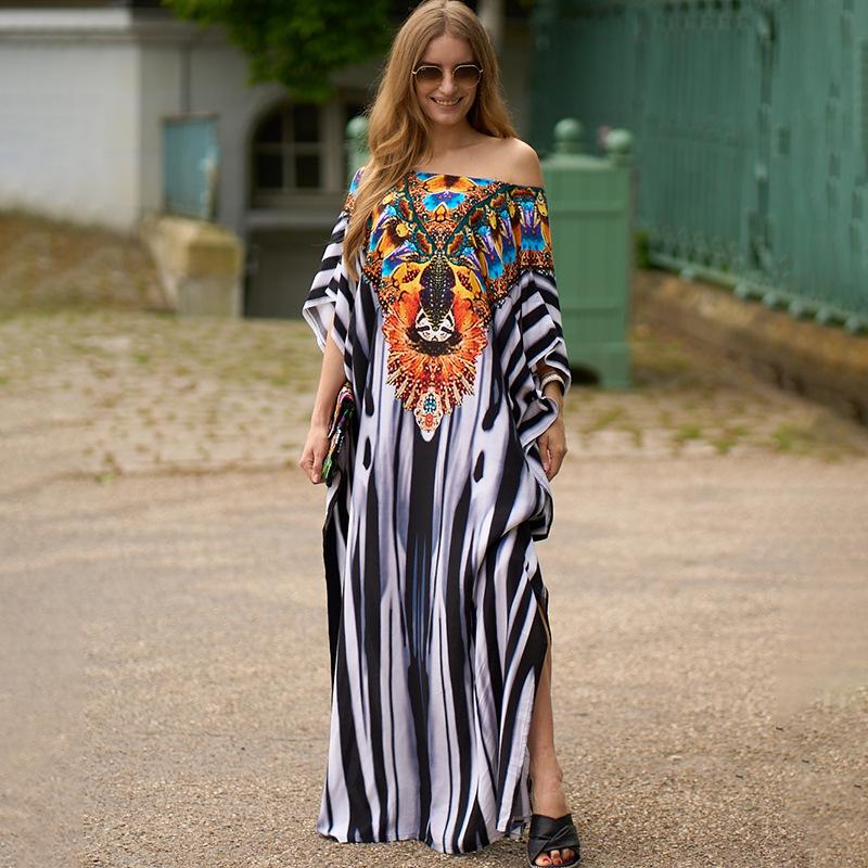 Übergröße Viskose Strandrobe: Lockeres langes Kleid & Badeanzug-Überwurf