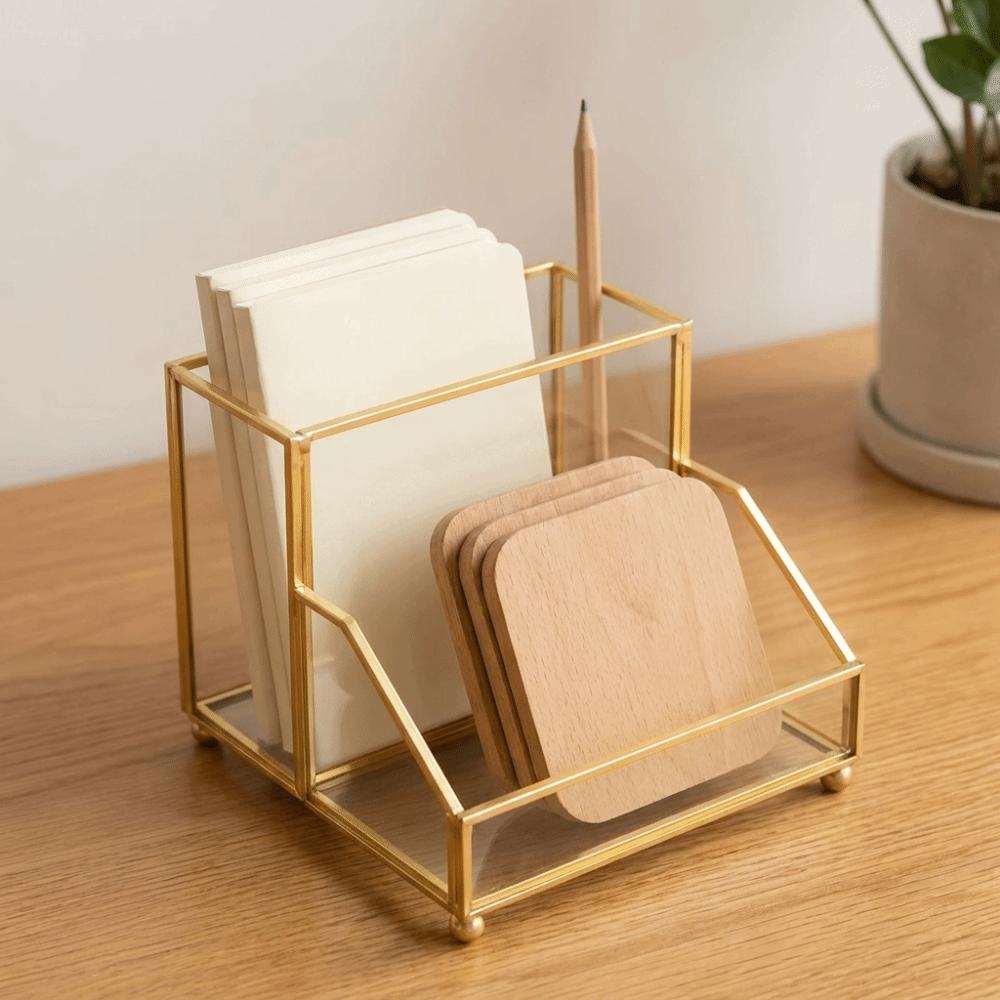 Golden Edge Business Card Holder Elegant Desk Organizer Creative Display Stand Office