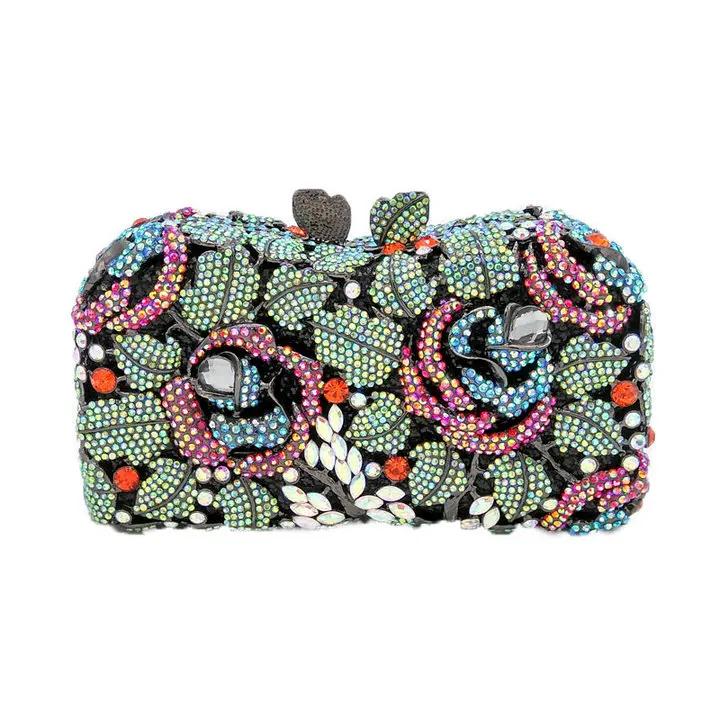 

Boutique De FGG Multicolored Women Flower Evening Minaudiere Bags Wedding Party Dinner Rhinestone Clutch Purses and Handbags