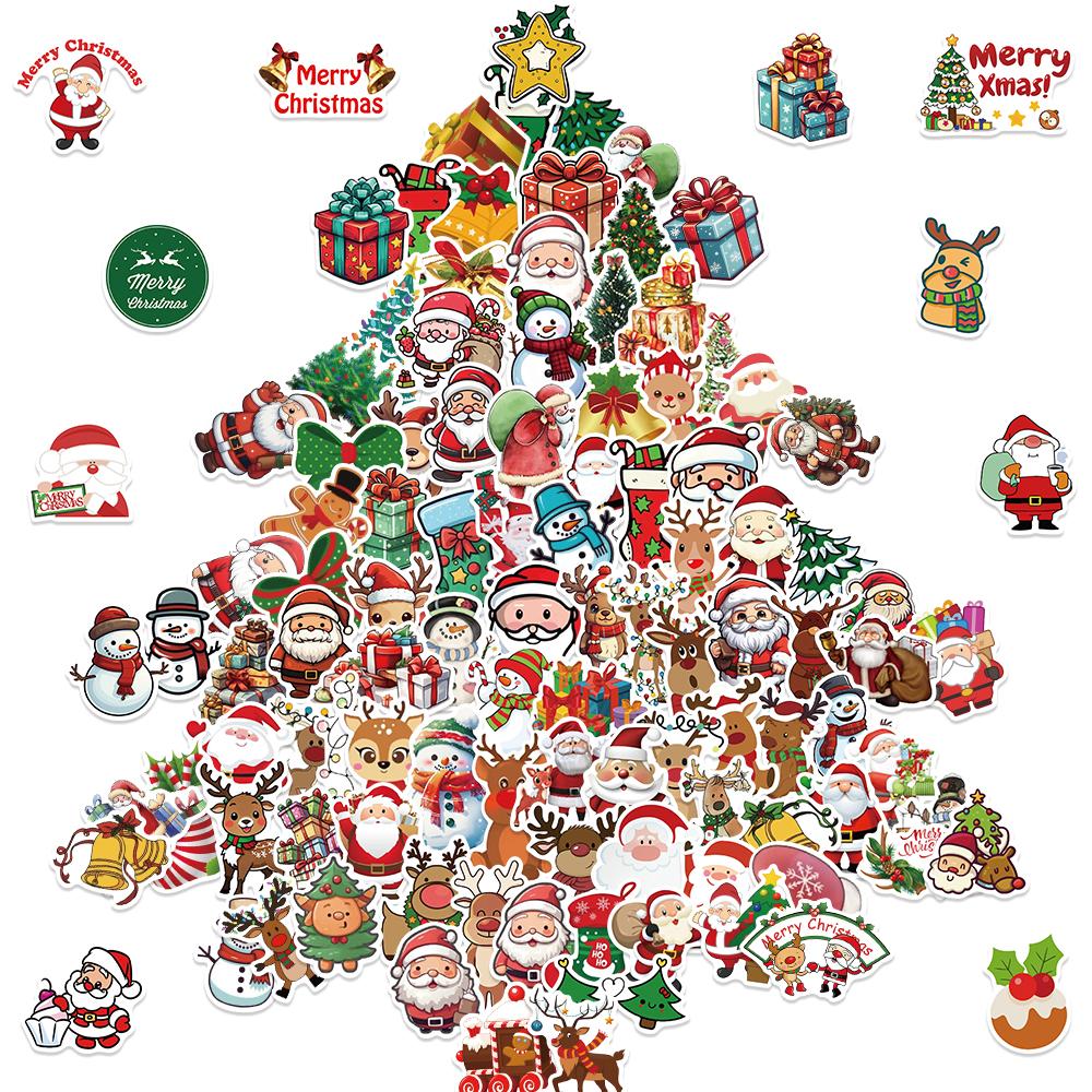 50 100200Pcs Merry Christmas Gift Stickers Decorative Sticker Diy Car Guitar Reward Self-Adhesive Children'S Gift Party Decals