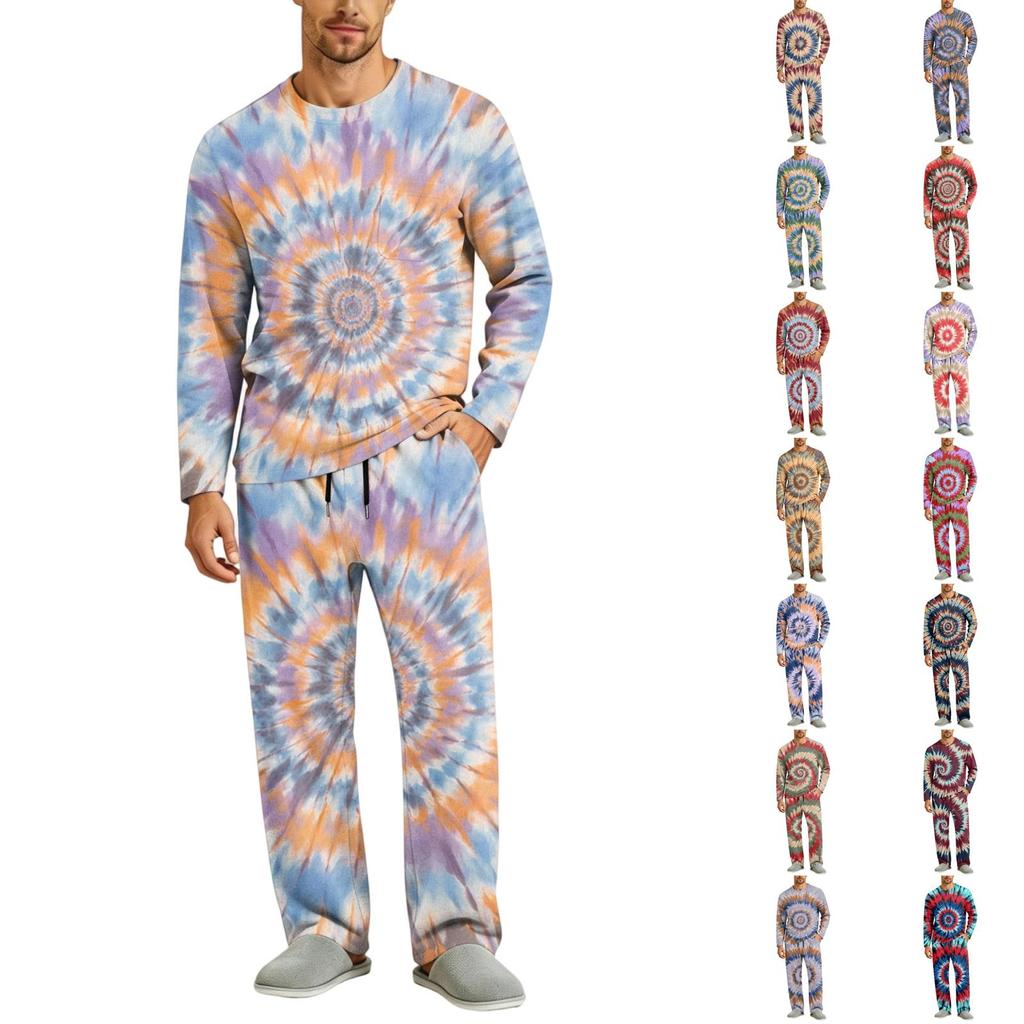 Men's Long Sleeve Pajama Set with Button Crotch and Elastic Drawstring Waist for Home Comfort