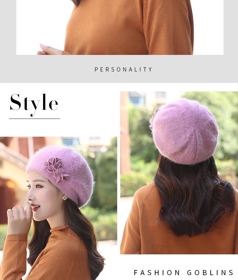 Women's Winter Fashion Knitted Wool Beret with Rabbit Fur - Cute Korean-Style Beanie