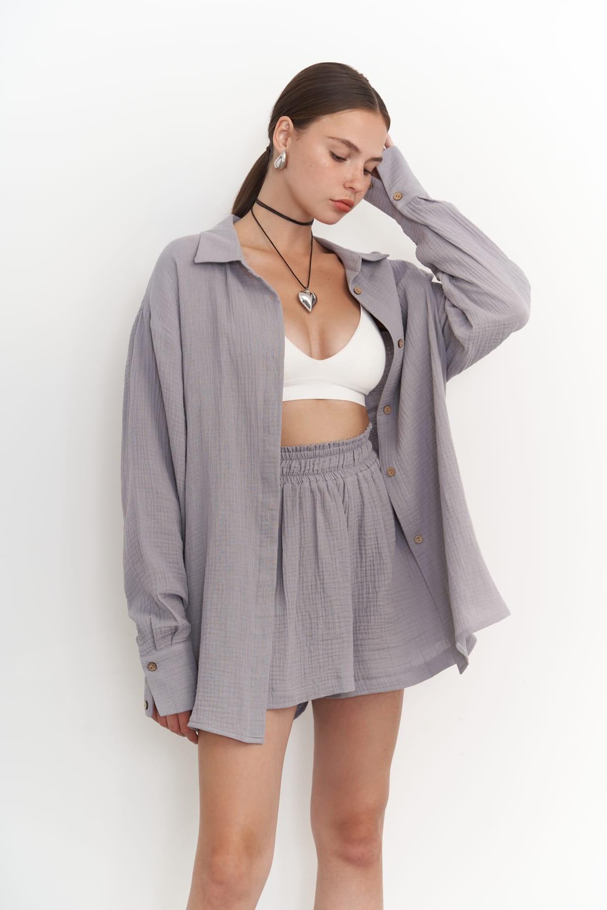

2774 - Bohemai Lorissa Gray Muslin Shorts Set L сірий колір