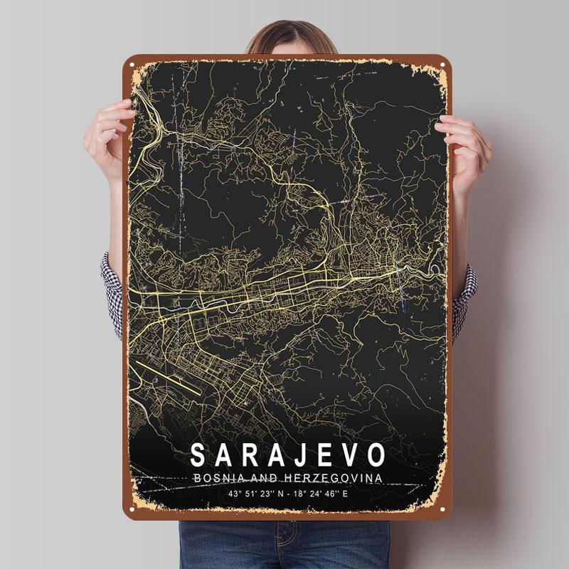 

Sarajevo Silver City Map Metal Signs Map Poster Decor for Room Decoration Custom Tinplate Sign for Wall Art Decoration Retro 20x30cm（7.8x11.8inch）
