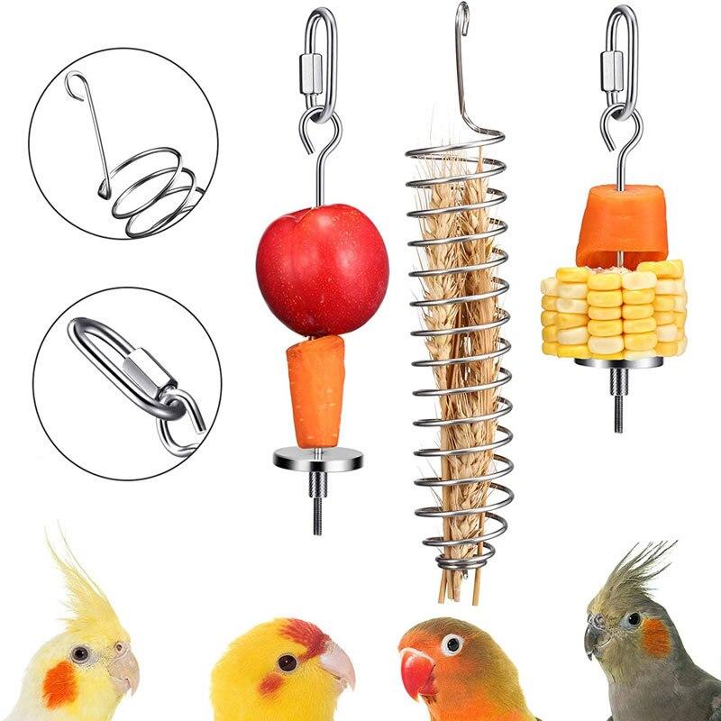 2021 New Bird Food Holder Support Hanging Cage Bowl Drinking Feeder Dish Cup Stainless Steel Parrot Fruit Vegetable Feeder