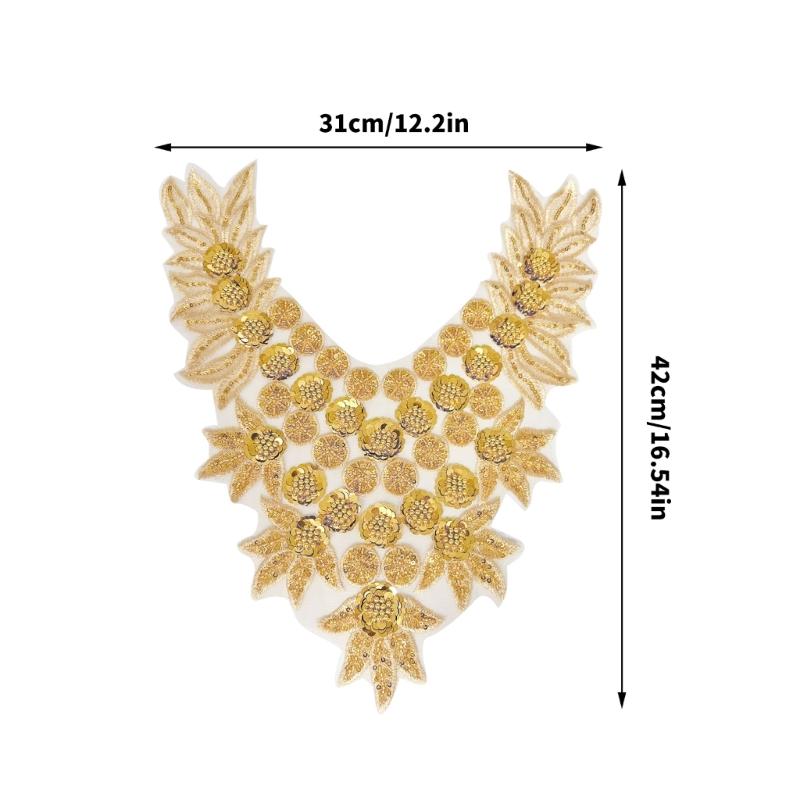 Bestickte Perlen Applikation für Hochzeitskleid Abendkleid Aufnähen Kragen Patches Perlen Pailletten Aufnähen Patches Applikation