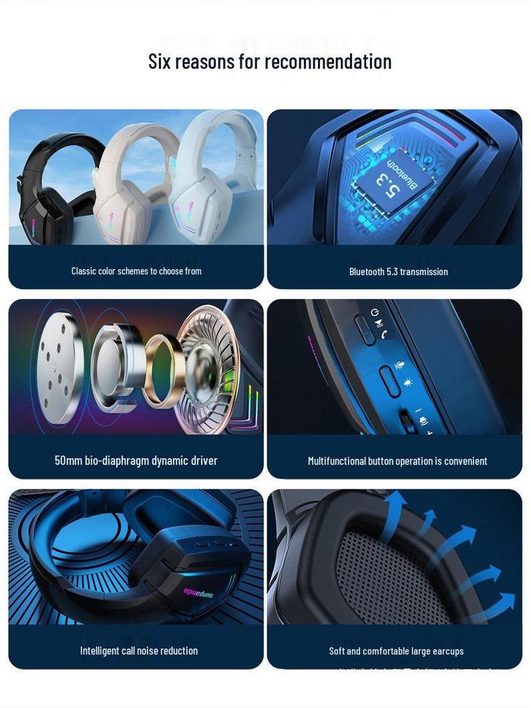 2.4G Bluetooth Wireless Over-Ear Gaming Headset with Microphone for PCs, Tablets, and Mobile Phones