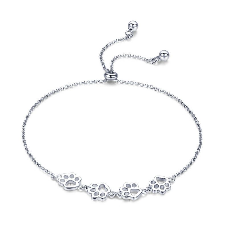 WOSTU Fashion 925 Silver Paw Trail Dog Animal Chain & Link Bracelets For Women Cute Jewelry Lucky Best Gift CQB096