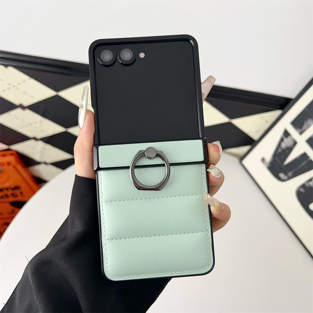 Leder Daunenjacke Handyhülle für Samsung Galaxy Z Flip7 Flip5 Flip6 ZFlip7 6 5 4 3 Flip7 FE Ringhalter Scharnier Schutzhülle