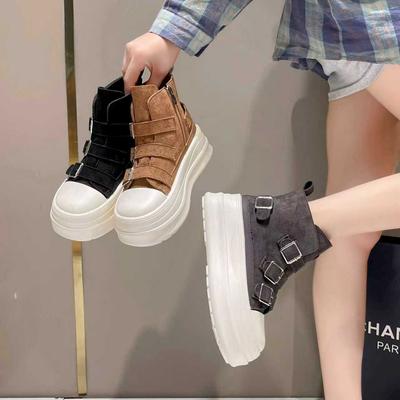 Thick-soled Small Square Buckle Short Boots Women's 2025 Autumn New Fashionable Versatile Breathable Casual Height-increasing Martin Boots