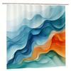 1Pc Shower Curtain - Blue Teal To Orange Gradient Waves, 71X71 Inch, Polyester, 12 Hooks, Modern Bathroom Decor