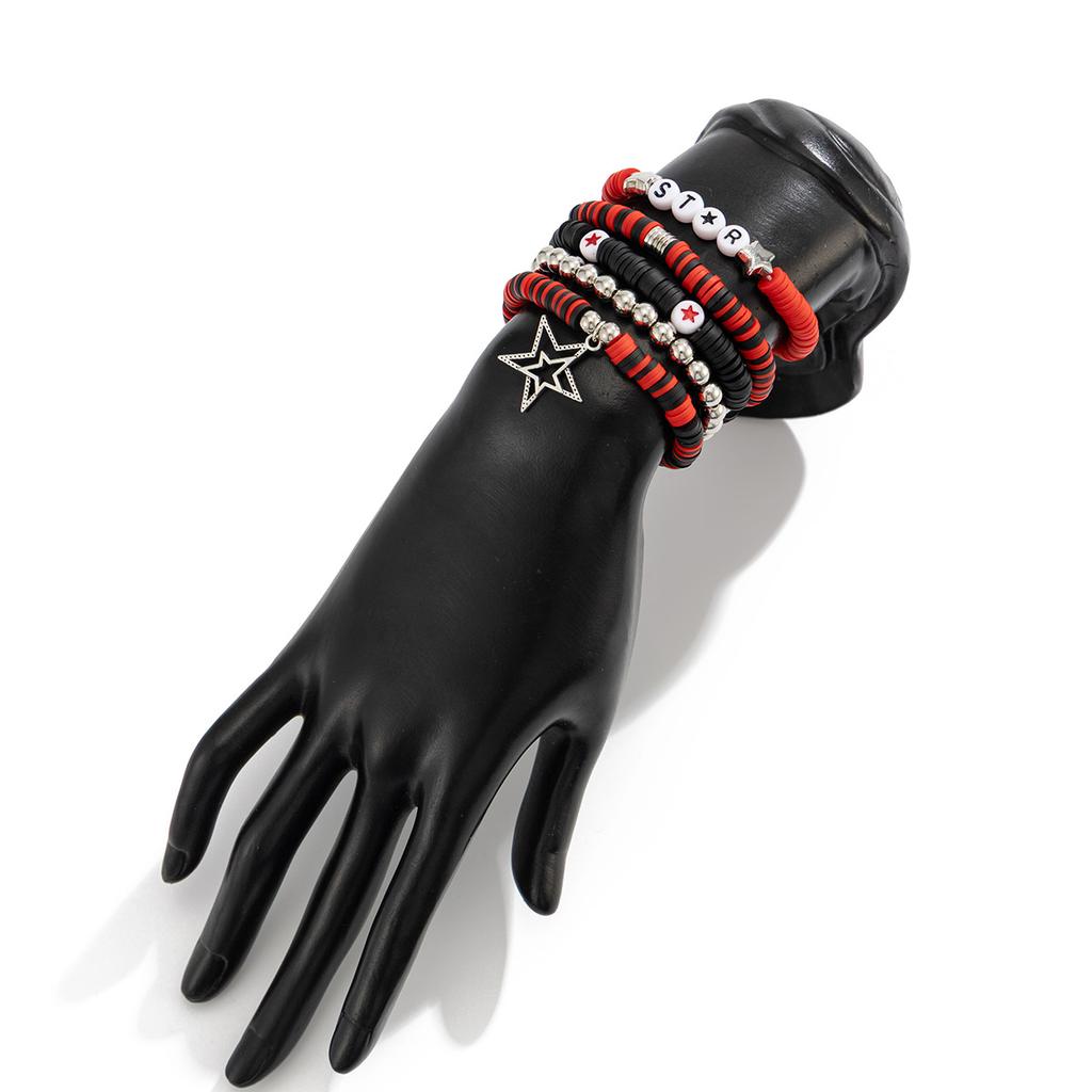 Creative Color-Block Alphabet Clay Stretch Bracelet-Stackable CCB Star Pendant Hand Jewelry Cute Daily Accessory for Fashion Lovers