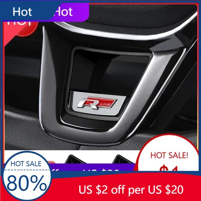 New Senior R Rline Logo Car Steering Wheel Trim ABS Plating Stickers Accessories For Volkswagen GTI Polo Golf Scirocco Jett