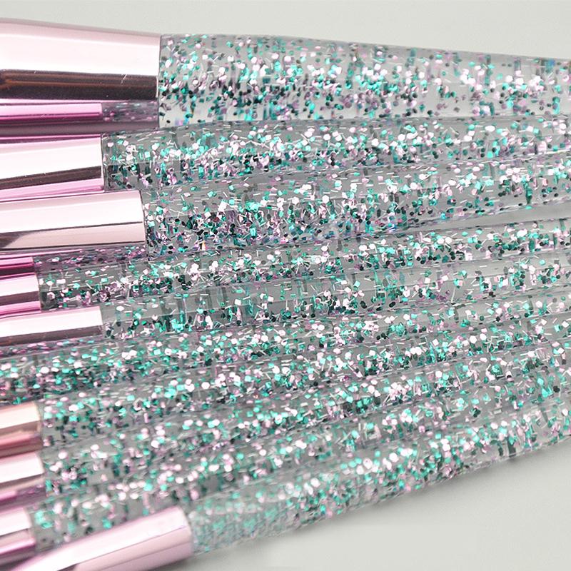 10Pcs Rhinestone Crystal Glitter Makeup Brushes Set Professional Foundation Brushes